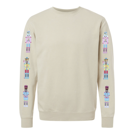 Nutcracker Sleeve Appliqué Pigment-Dyed Crewneck Sweatshirt